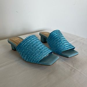 Opal Cyan Blue Raffia Sandals